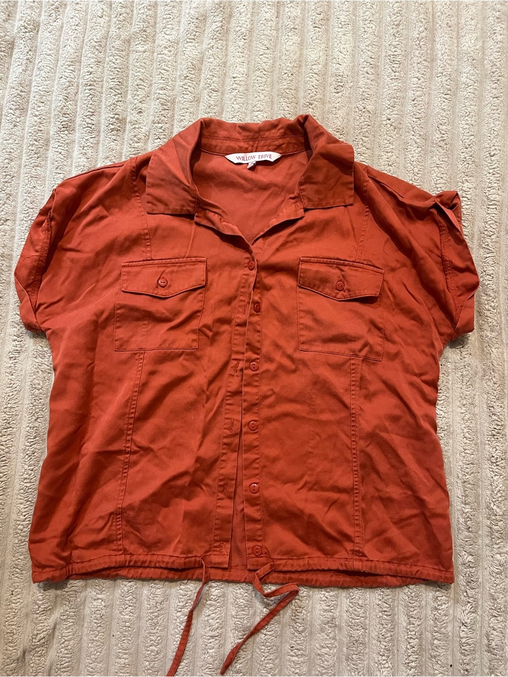 Rust Short-Sleeve Button Front Utility Blouse